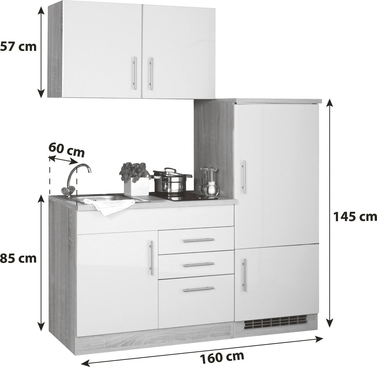 KÜCHENBLOCK 160 cm   Weiss  - Chromfarben/Weiss, Modern, Holzwerkstoff/Metall (160cm) - Held
