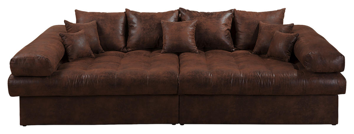 BIGSOFA in Lederlook (vegan) Dunkelbraun  - Dunkelbraun/Schwarz, Design, Kunststoff/Textil (284/94/148cm) - Livetastic