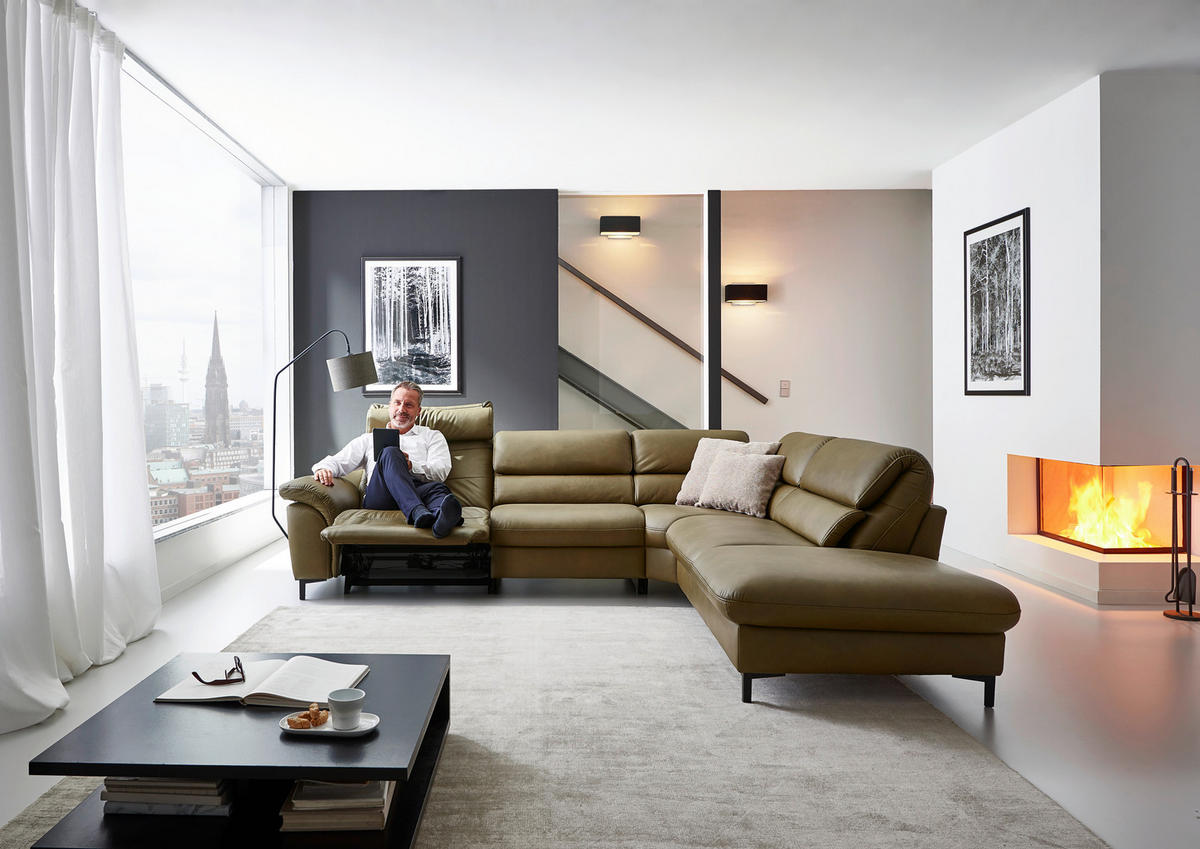 ECKSOFA Valdera in Echtleder Schlammfarben  280/246 cm  - Schlammfarben/Schwarz, Design, Leder/Metall (280/246cm) - Hukla