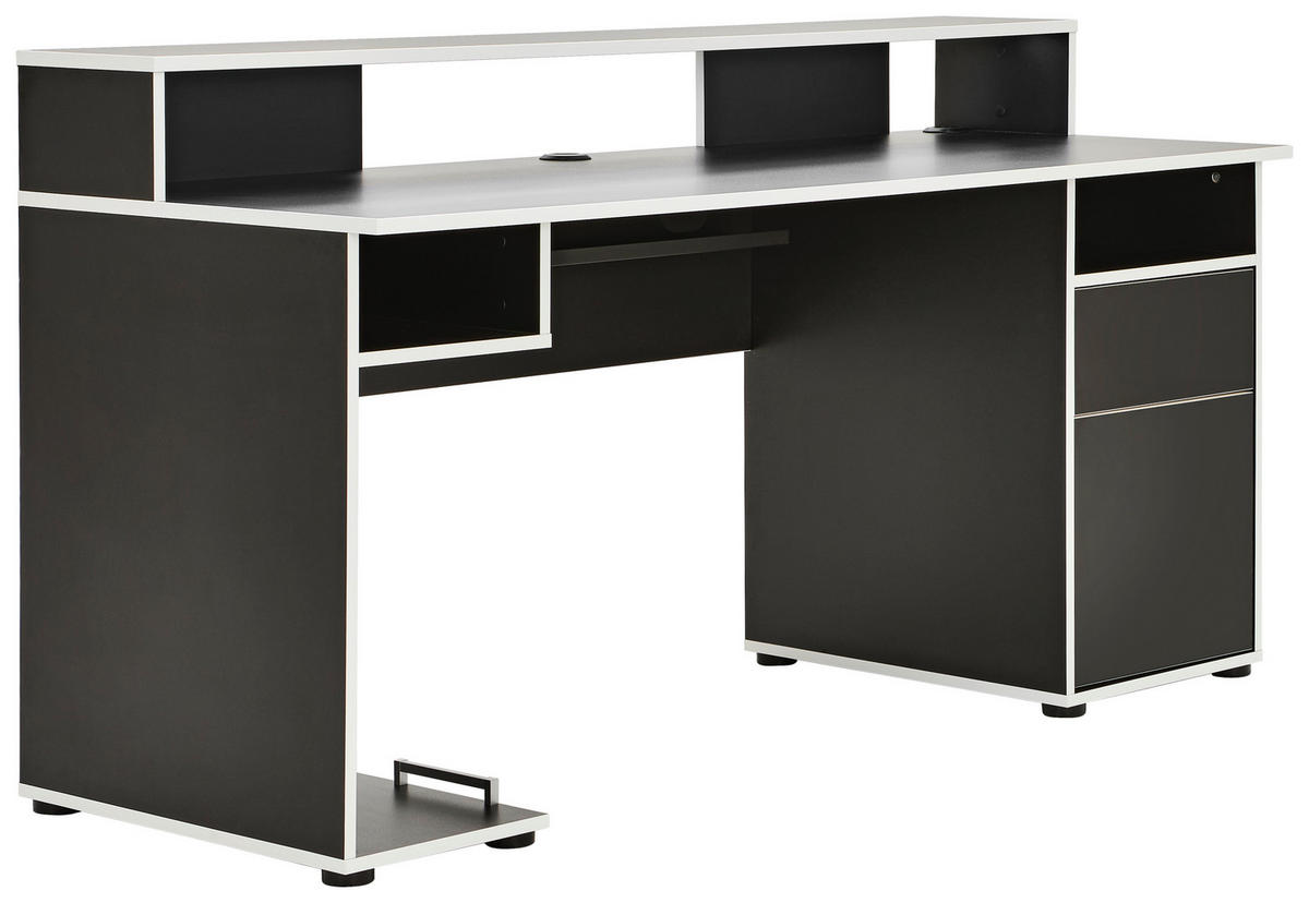 GAMINGTISCH 170/65/92 cm Schwarz, Weiß Kabeldurchlass, Stauraum  - Schwarz/Weiß, MODERN, Holzwerkstoff (170/65/92cm) - Novel