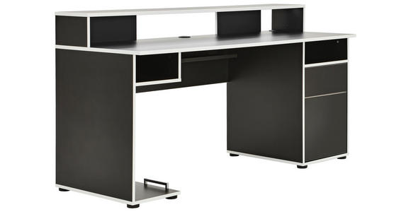 GAMINGTISCH 170/65/92 cm Schwarz, Weiß Kabeldurchlass, Stauraum  - Schwarz/Weiß, MODERN, Holzwerkstoff (170/65/92cm) - Novel