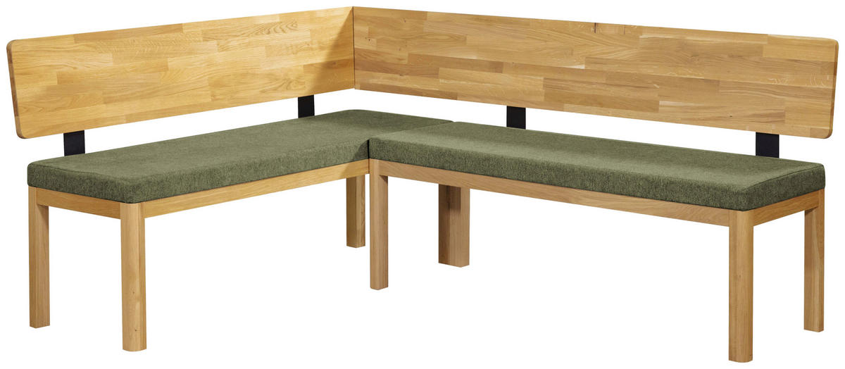 ECKBANK 155/195 cm Webstoff Grün, Eichefarben Eiche vollmassiv   - Eichefarben/Grün, KONVENTIONELL, Holz/Textil (155/195cm) - Linea Natura