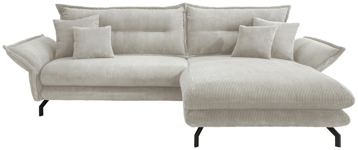 ECKSOFA in Cord Silberfarben  - Silberfarben/Schwarz, Modern, Textil/Metall (255/180cm) - Livetastic