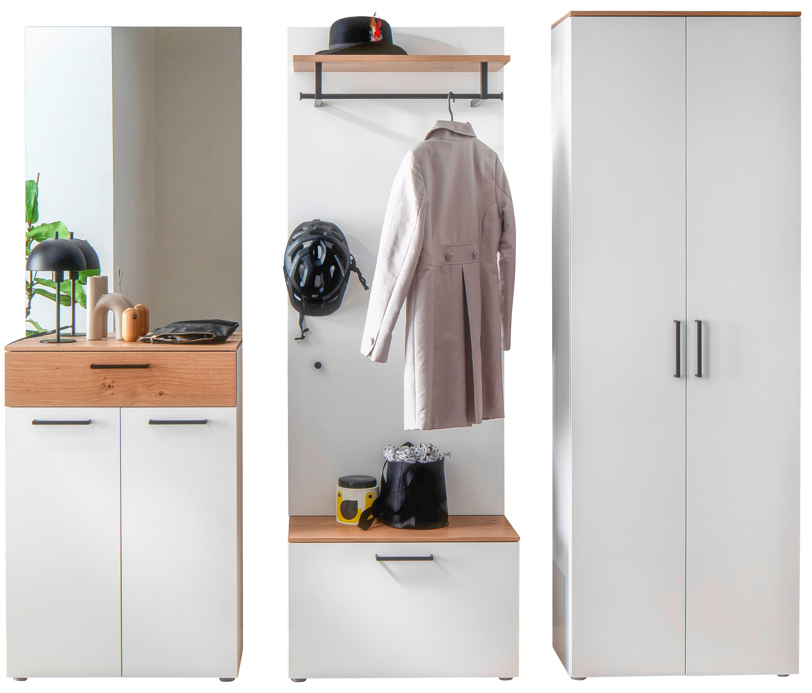 GARDEROBE 5-teilig  in 220/198/29 cm  - Wildeiche/Weiß, Design, Holz/Holzwerkstoff (220/198/29cm) - Moderano