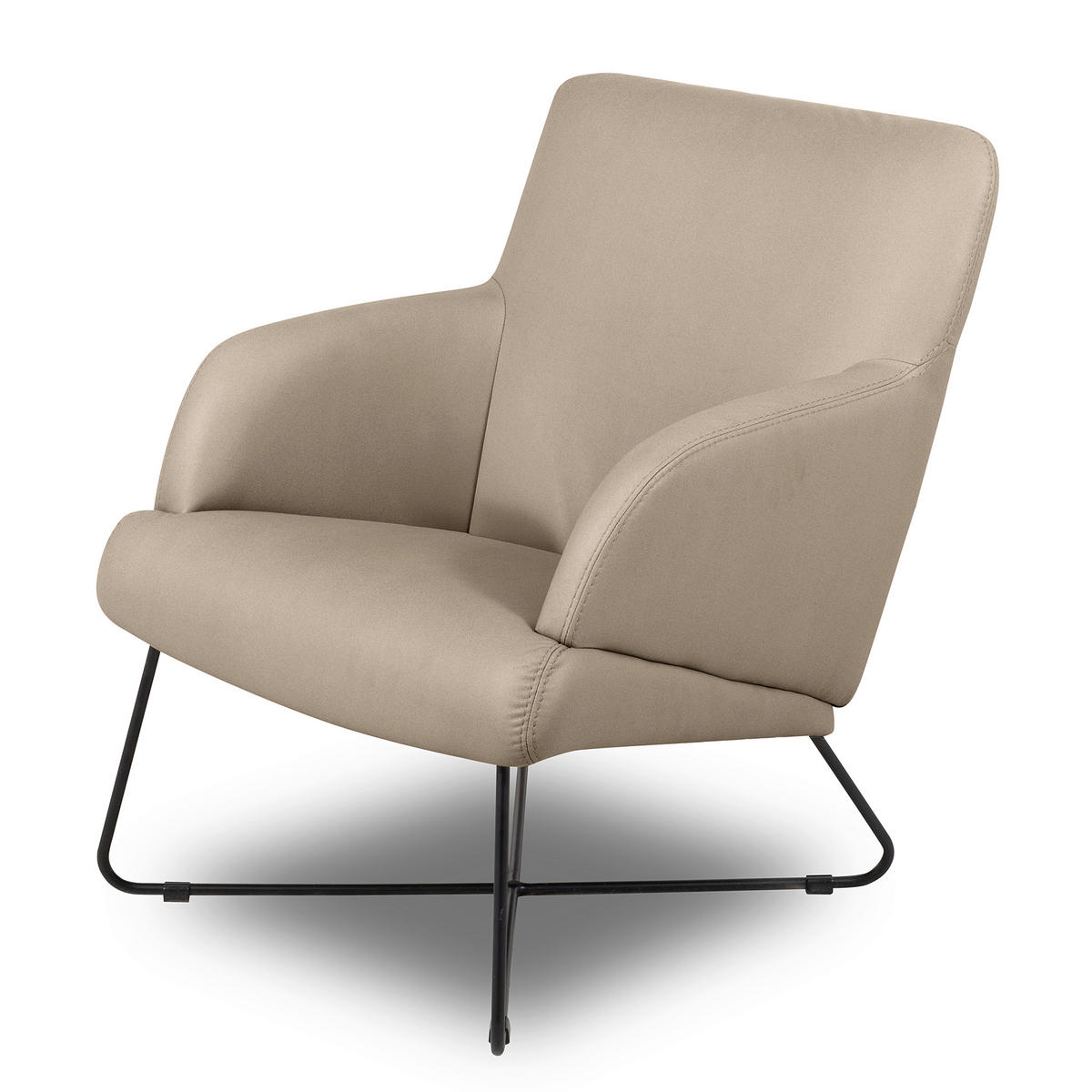 SESSEL in Lederlook Beige  - Beige/Schwarz, Design, Textil/Metall (67/87/74cm) - Livetastic