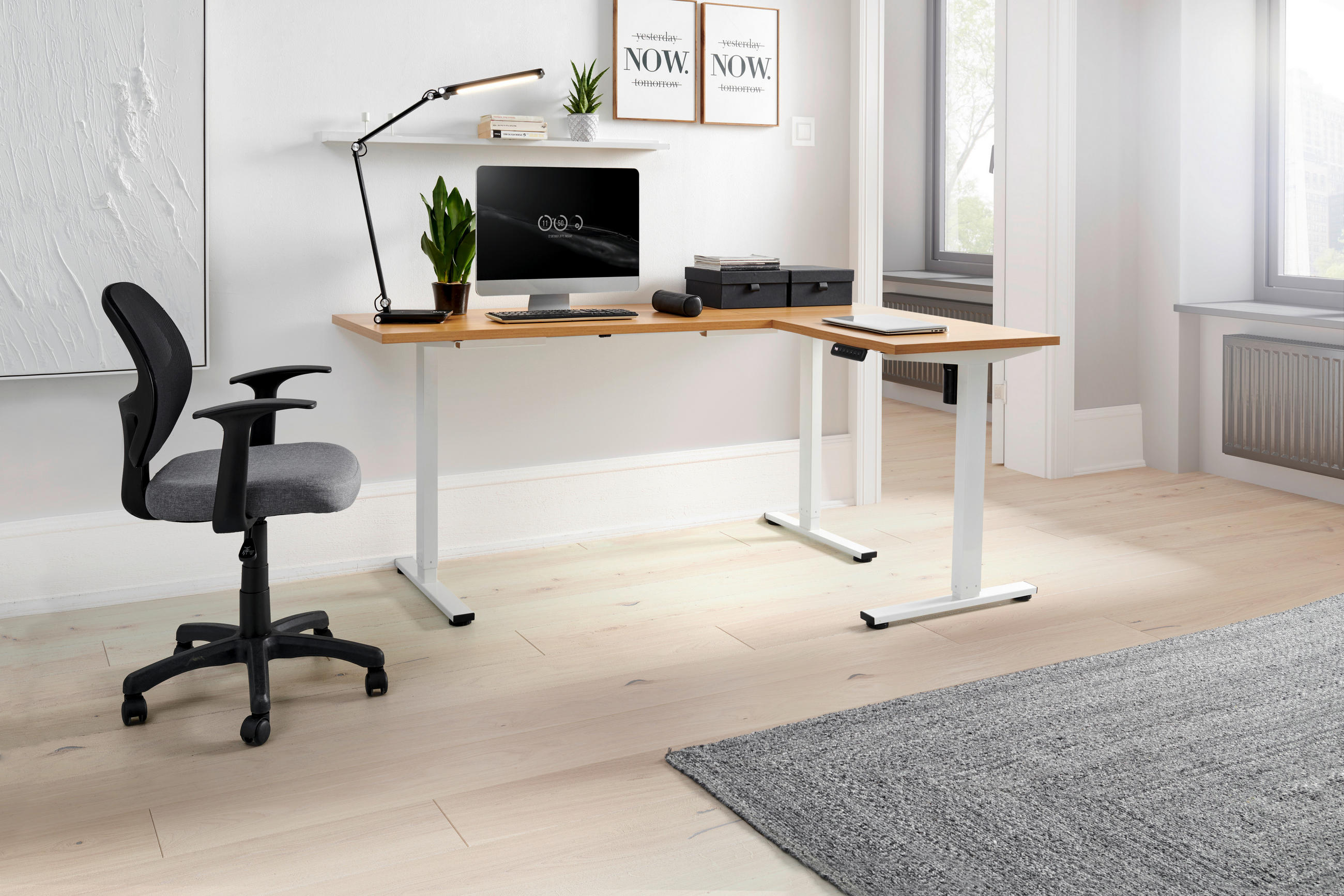 SCHREIBTISCH höhenverstellbar  - Eichefarben/Weiß, MODERN, Holzwerkstoff/Metall (180/74,5/119/120cm) - MID.YOU