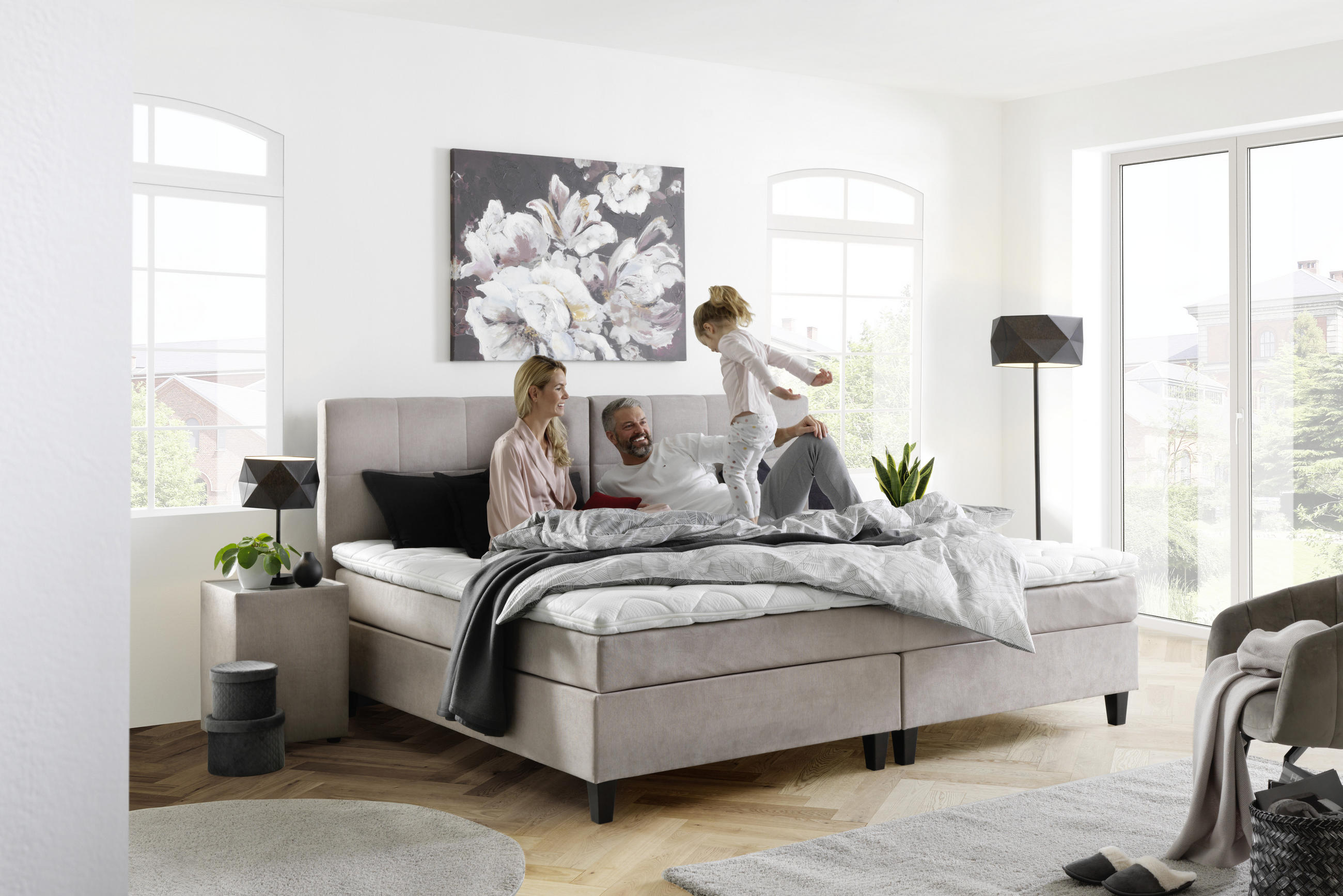 BOXSPRINGBETT 180/200 cm  in Beige  - Wengefarben/Beige, Trend, Holz/Textil (180/200cm) - Esposa