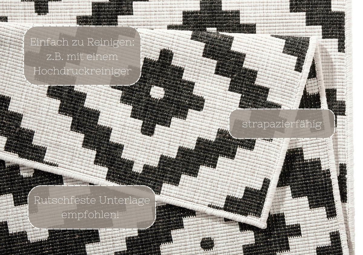 OUTDOORTEPPICH 80/150 cm Twin Creme, Schwarz  - Creme/Schwarz, Basics, Kunststoff (80/150cm)