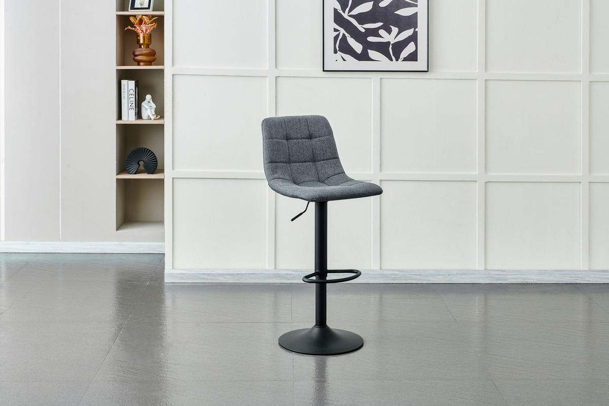 BARHOCKER Webstoff Grau, Schwarz Eisen Sitzfläche 360° drehbar  - Schwarz/Grau, Design, Textil/Metall (43/90-112/47cm) - Stylife