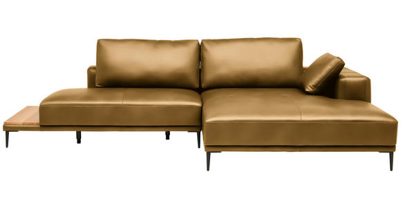 ECKSOFA  in Echtleder Senfgelb  304/201 cm  - Senfgelb/Schwarz, Design, Leder/Metall (304/201cm) - Belluti