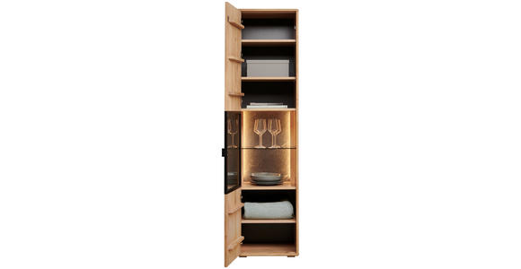 VITRINE in furniert, massiv Eiche Eiche Bianco - Eiche Bianco/Schwarz, Natur, Glas/Holz (50,1/197,6/42cm) - Linea Natura