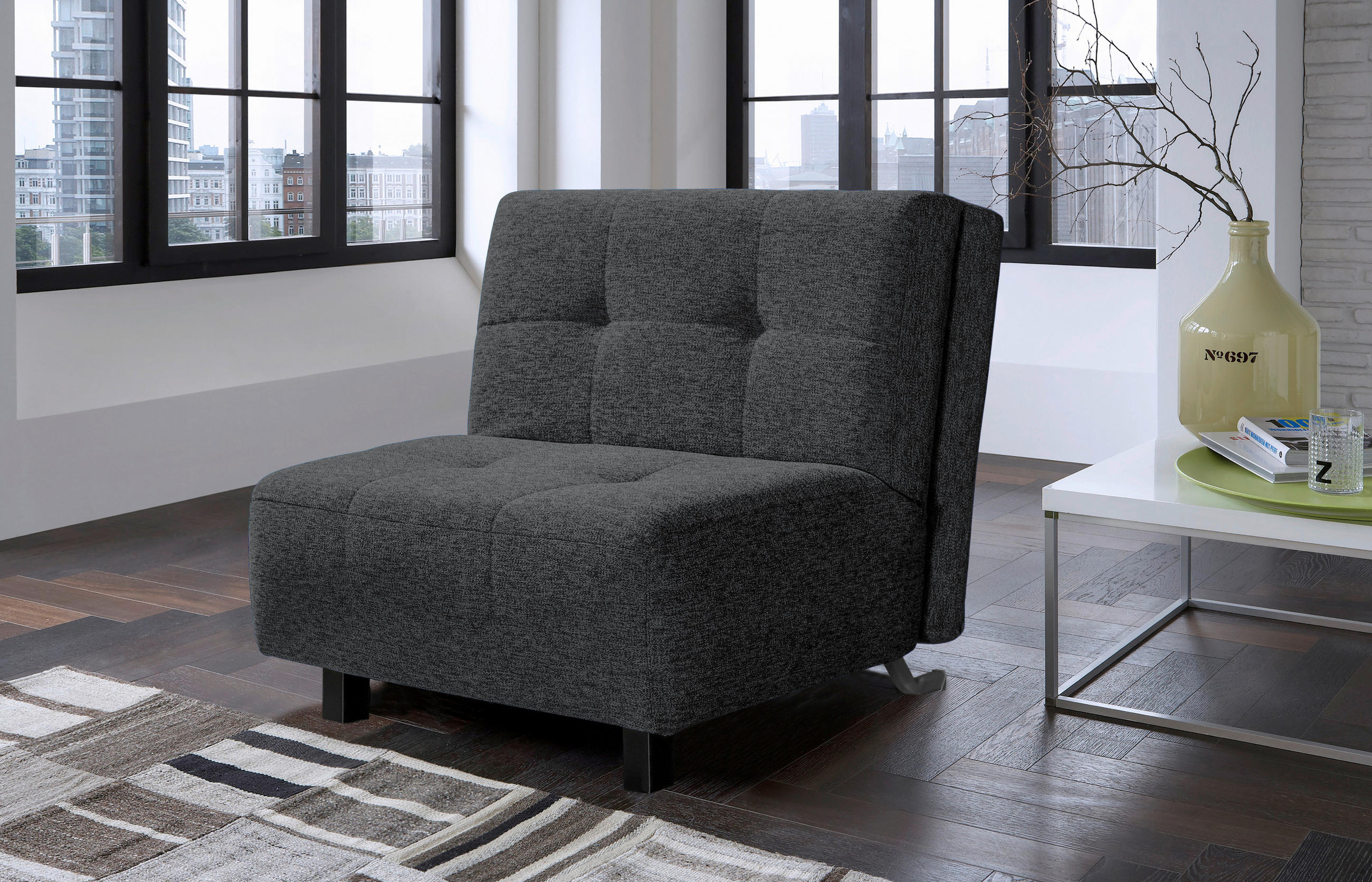 SCHLAFSESSEL Juice Flachgewebe Dunkelgrau    - Dunkelgrau/Schwarz, Design, Textil/Metall (85/92/102cm) - Novel