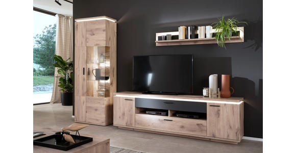 VITRINE Eiche dunkel  75/208/38 cm  - Eiche dunkel/Anthrazit, KONVENTIONELL, Glas/Holzwerkstoff (75/208/38cm) - Cantus