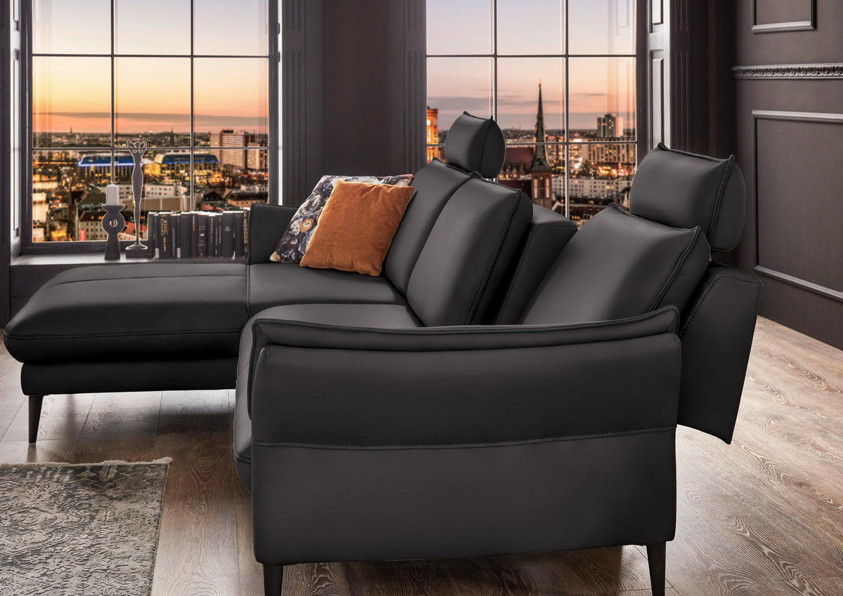 ECKSOFA in Echtleder Dunkelbraun  - Dunkelbraun/Schwarz, Design, Leder/Metall (172/334cm) - Hukla