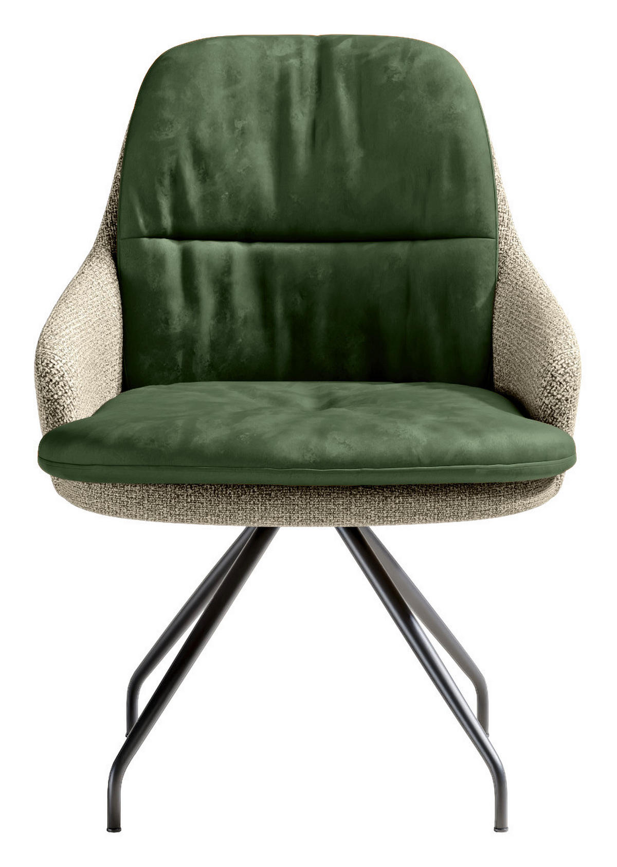 ARMLEHNSTUHL  Beinauswahl, Sitzfläche 360° drehbar, Stoff-/Lederauswahl Velours  Naturfarben, Graugrün  - Schwarz/Naturfarben, Design, Textil/Metall (60/86/66cm) - Dieter Knoll