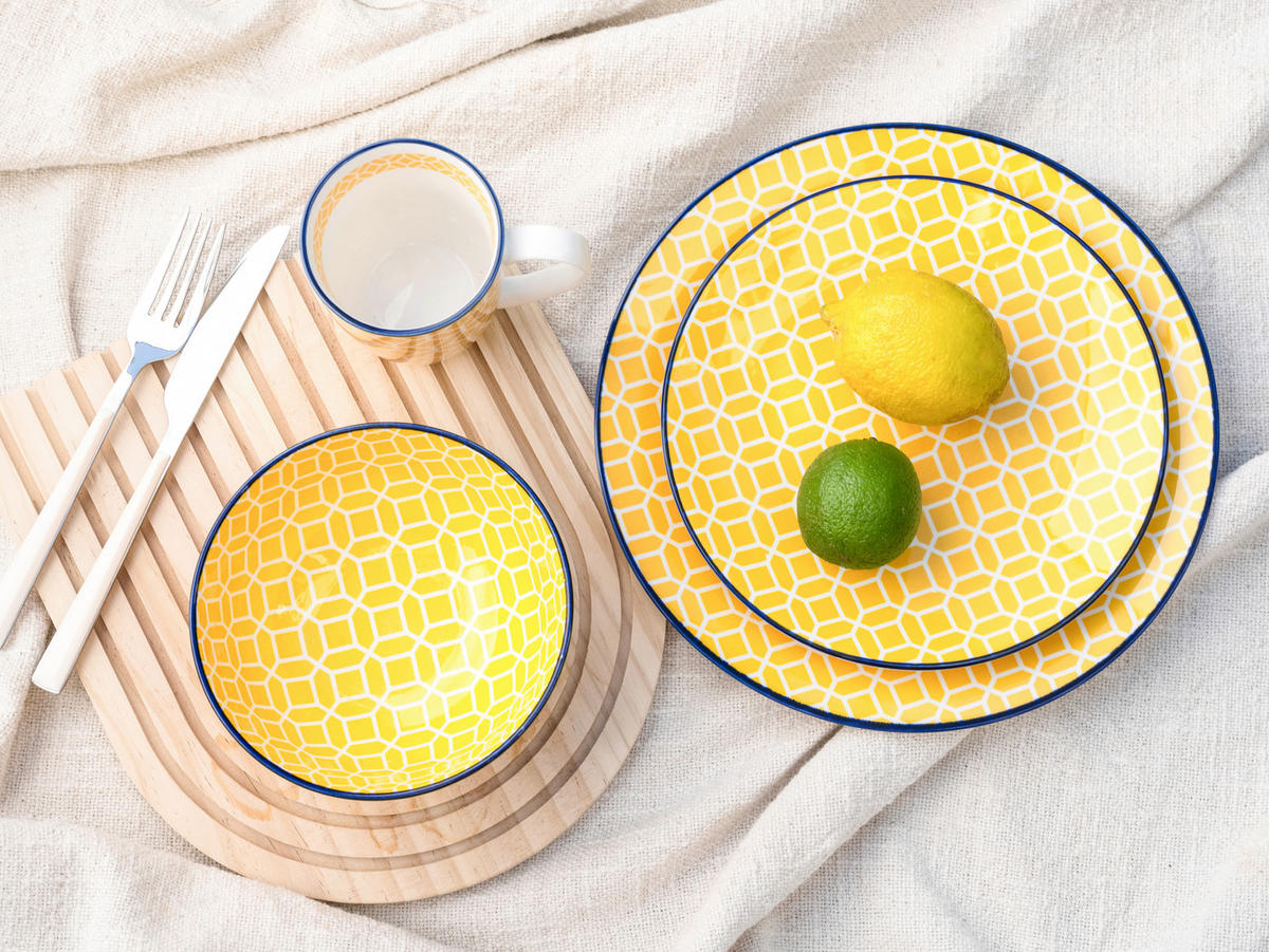 KOMBISERVICE Weiß, Currygelb Mediterran Curry 16-teilig 4 Personen  - Currygelb/Weiß, Basics, Keramik - Creatable