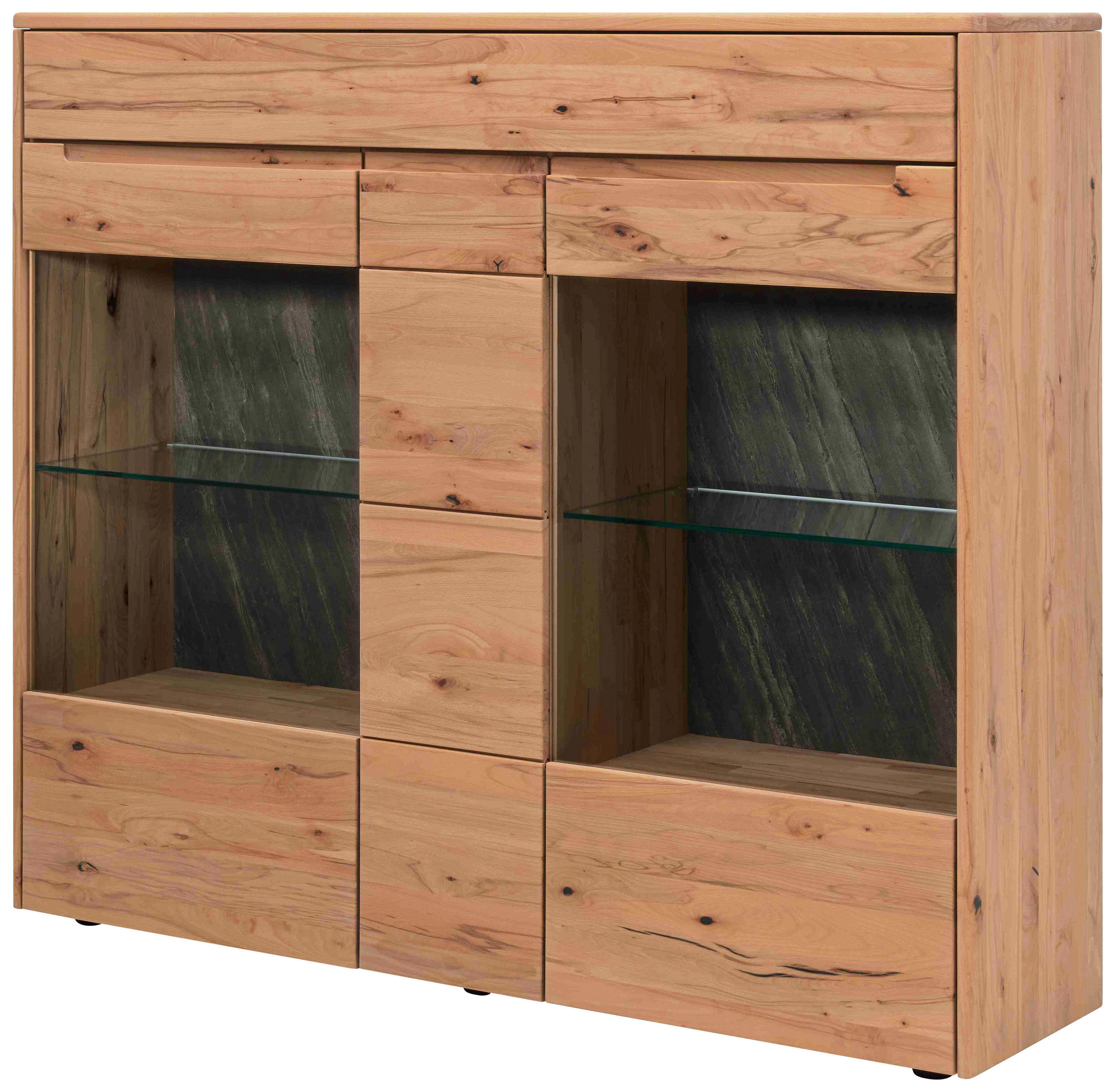 HIGHBOARD Buchefarben  154,4/133/39,5 cm  - Buchefarben, Natur, Glas/Holz (154,4/133/39,5cm) - Valdera