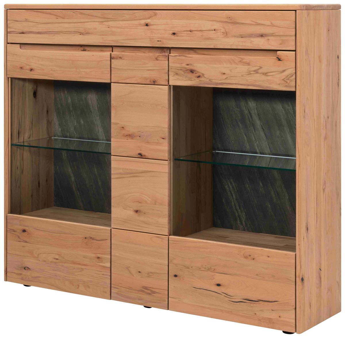 HIGHBOARD Buchefarben  154,4/133/39,5 cm  - Buchefarben, Natur, Glas/Holz (154,4/133/39,5cm) - Valdera