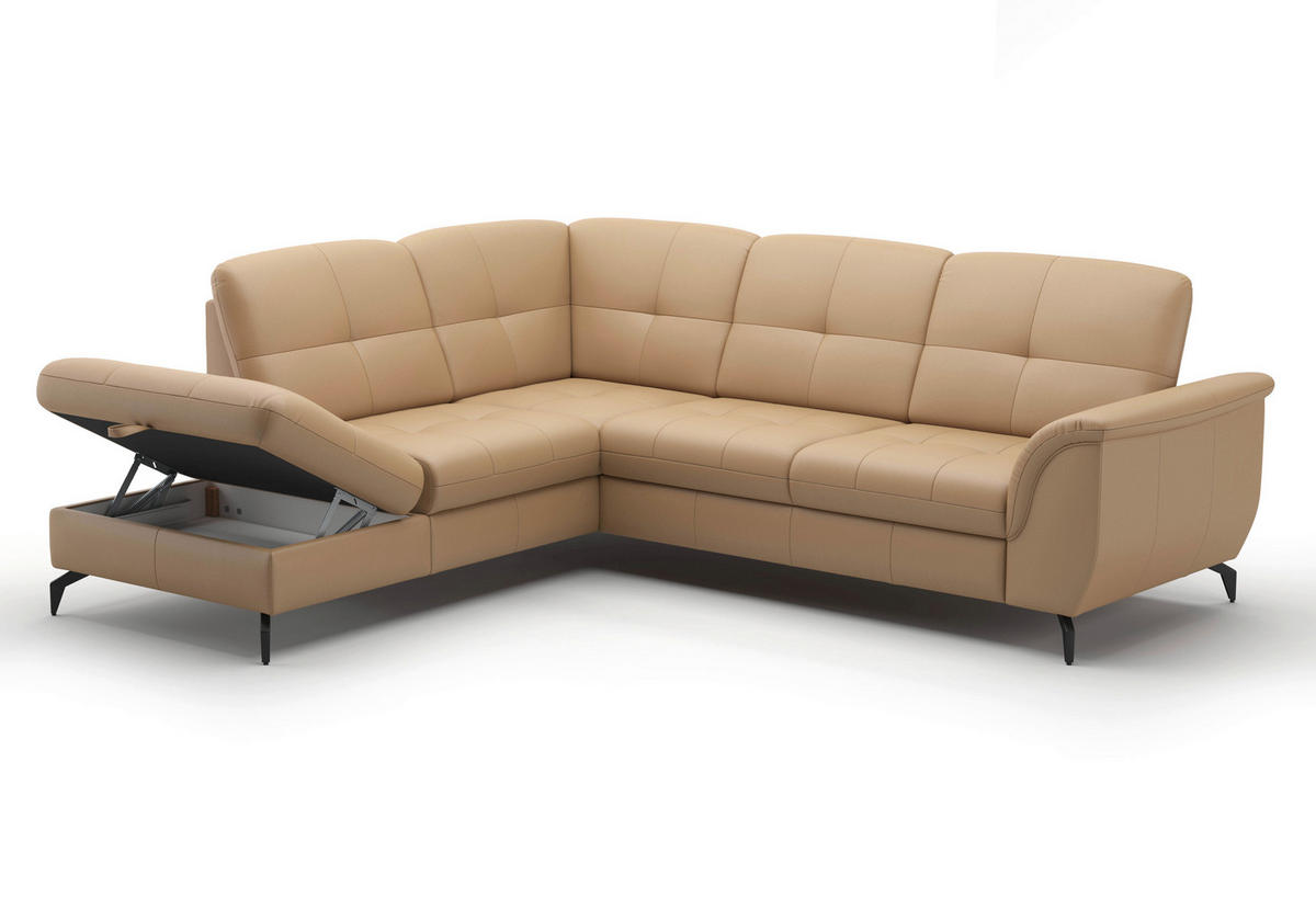 ECKSOFA ZORA E Cappuccino Echtleder  - Schwarz/Cappuccino, MODERN, Leder/Metall (212/244cm) - Sit & More