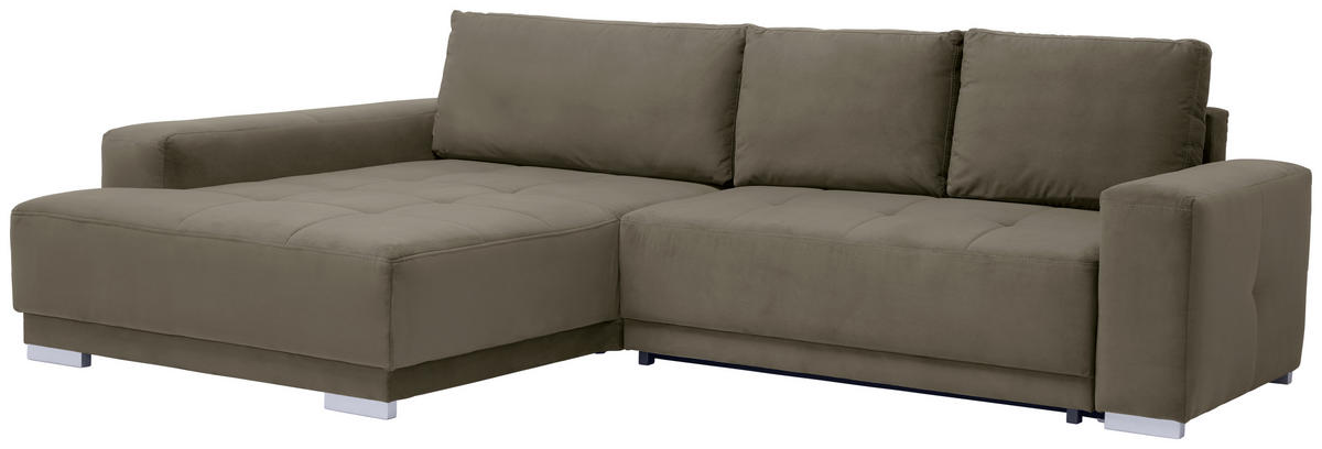ECKSOFA inkl. Funktionen in Flachgewebe Braun  - Silberfarben/Braun, Design, Holz/Textil (195/293cm) - Cantus