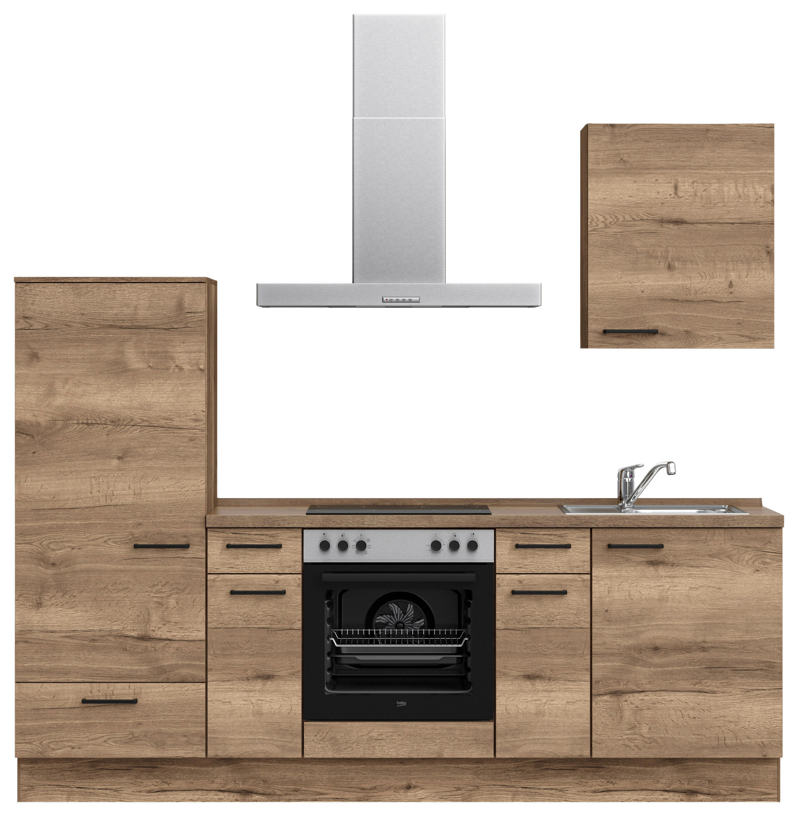 KÜCHENBLOCK 240 cm   in Eiche dunkel  - Eiche dunkel/Eichefarben, MODERN, Holzwerkstoff/Metall (240cm) - Nobilia