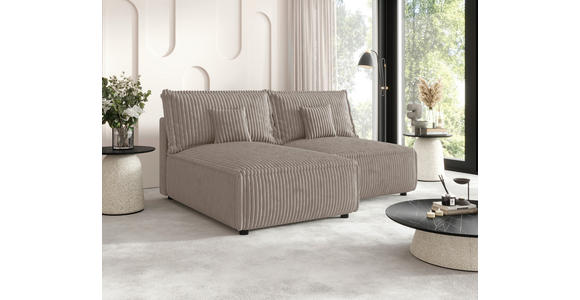 ECKSOFA Beige Cord Zierkissen, Rückenkissen, Schlaffunktion, Rücken echt  - Beige/Schwarz, MODERN, Kunststoff/Textil (153/200cm) - Xora