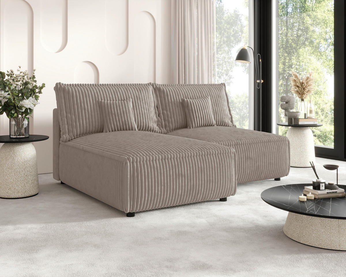 ECKSOFA Beige Cord Zierkissen, Rückenkissen, Schlaffunktion, Rücken echt  - Beige/Schwarz, MODERN, Kunststoff/Textil (153/200cm) - Xora