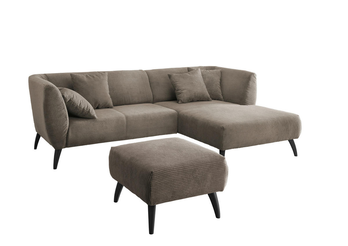 ECKSOFA in Cord Graubraun  - Graubraun/Schwarz, Modern, Holz/Textil (264/160cm) - MID.YOU