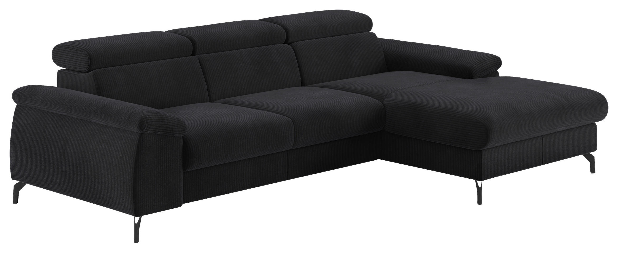ECKSOFA Schwarz Cord  - Schwarz, Design, Textil/Metall (244/166cm) - Livetastic