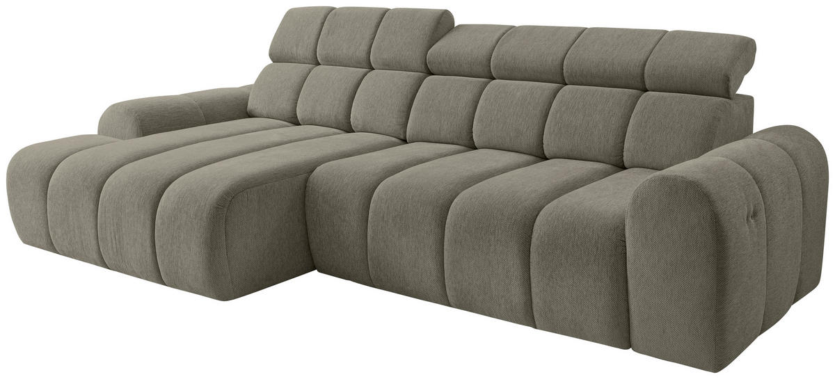 ECKSOFA Graubraun Chenille Bettkasten, Rücken echt, Relaxfunktion, Kopfteilverstellung  - Graubraun/Schwarz, Design, Kunststoff/Textil (152/290cm) - Stylife