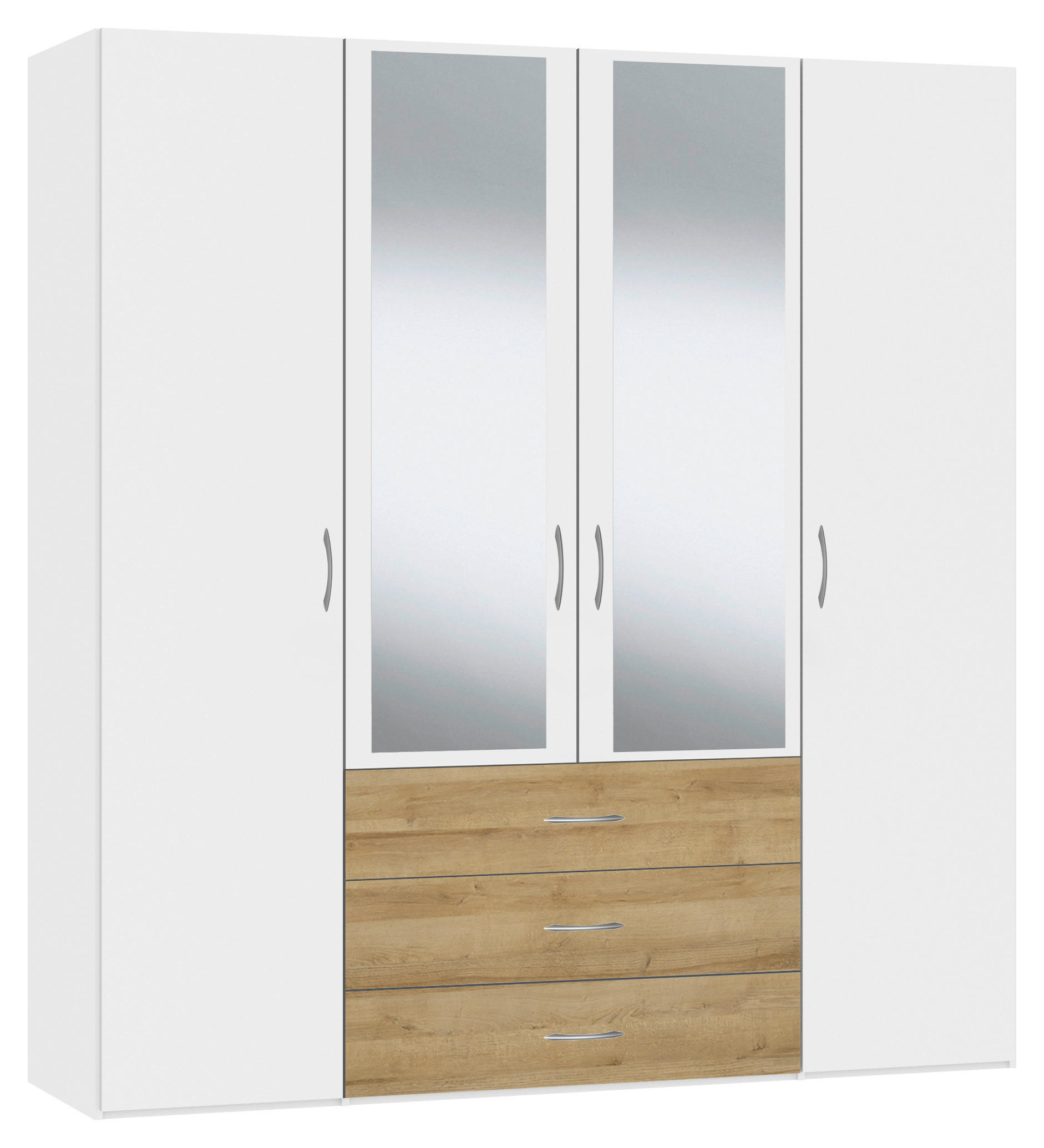 KLEIDERSCHRANK 203/215/59 cm 4-türig Weiß, Eichefarben  - Eichefarben/Silberfarben, Design, Glas/Holzwerkstoff (203/215/59cm) - Boxxx