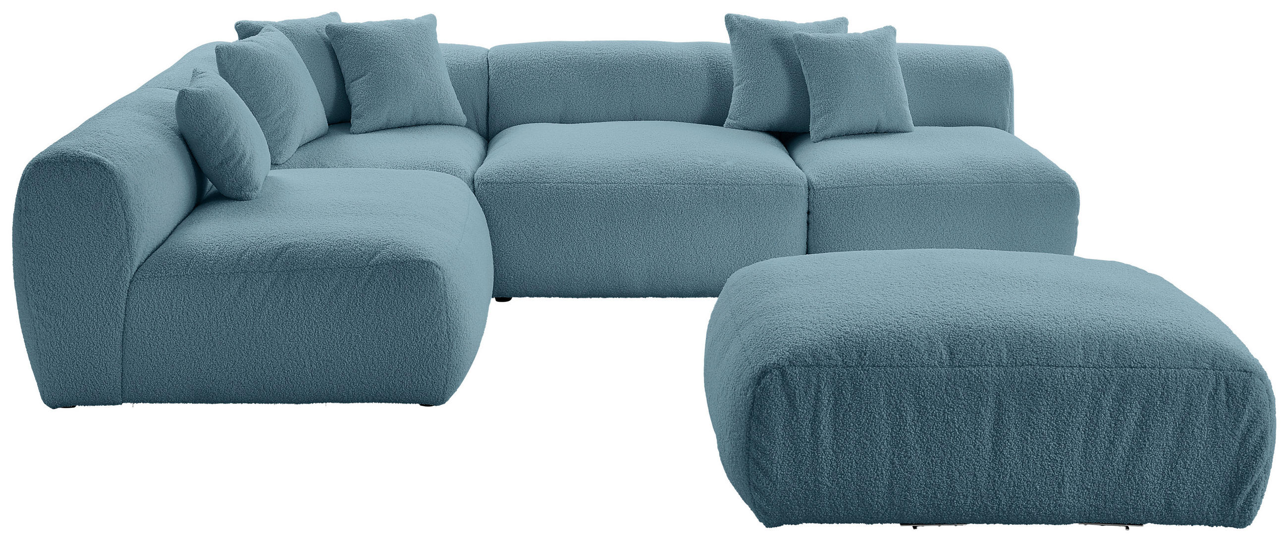 ECKSOFA inkl. Hocker in Flachgewebe, Teddystoff Blau - Blau, Trend, Textil (215/300cm) - Livetastic