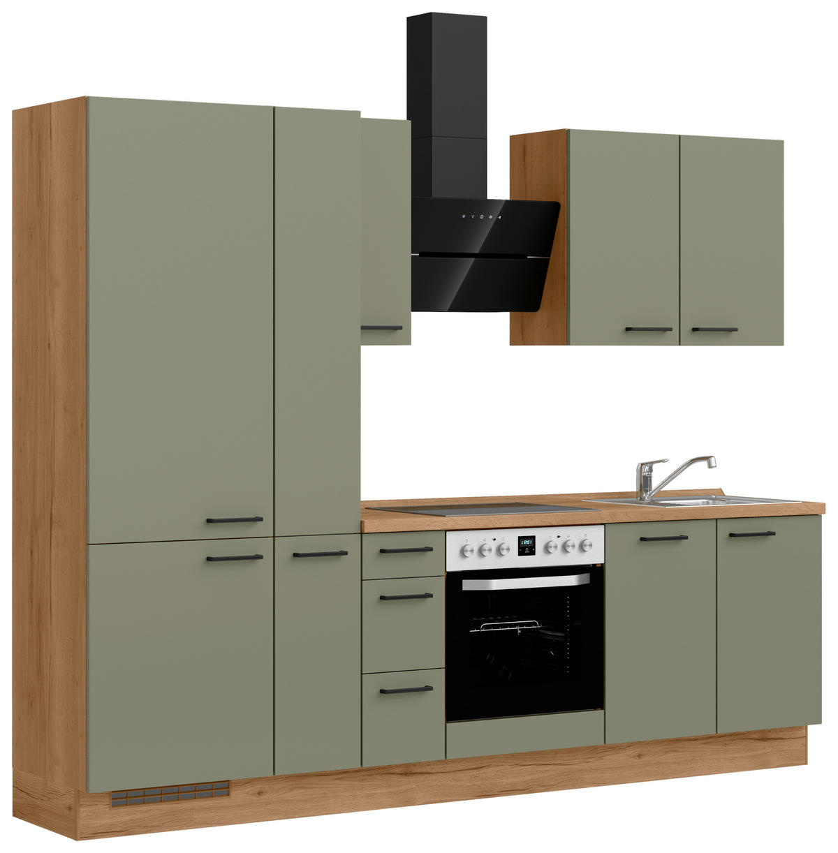 KÜCHENLEERBLOCK Senso 270 cm  in Eichefarben, Olivgrün  - Eichefarben/Schwarz, ROMANTIK / LANDHAUS, Holzwerkstoff/Metall (270cm) - Nobilia