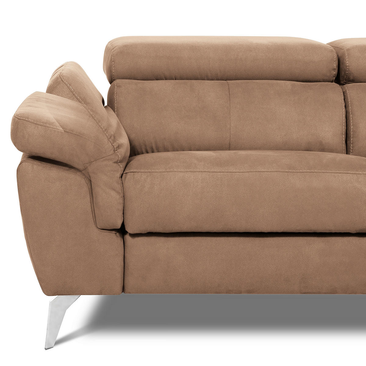 ECKSOFA SONO in Lederlook Hellbraun Armteilverstellung, Kopfteilverstellung  265/210 cm  - Chromfarben/Hellbraun, Design, Textil/Metall (265/210cm) - Livetastic