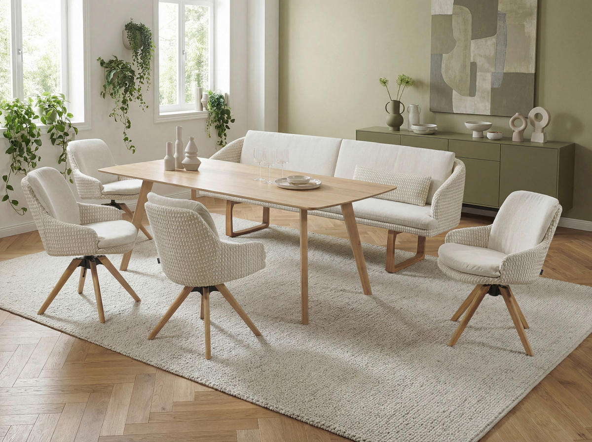 ARMLEHNSTUHL  Beinauswahl, Lederauswahl, Stoffauswahl, Sitzfläche 360° drehbar Flachgewebe  Naturfarben, Eichefarben  - Eichefarben/Beige, Design, Holz/Textil (60/87/66cm) - Lomoco