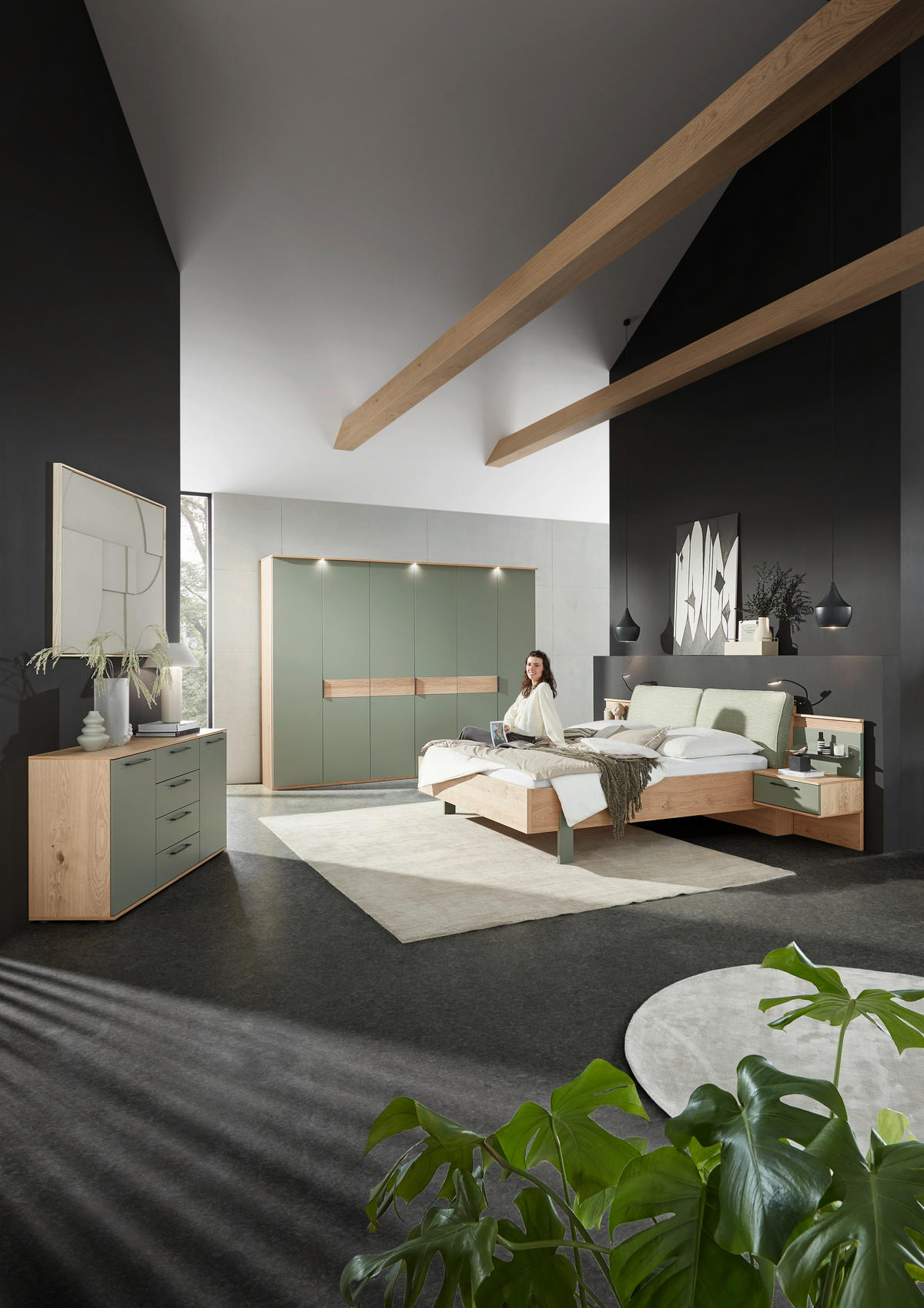 BETTANLAGE 180/200 cm  in Eichefarben, Olivgrün  - Eichefarben/Olivgrün, Design, Holz/Holzwerkstoff (180/200cm) - Dieter Knoll