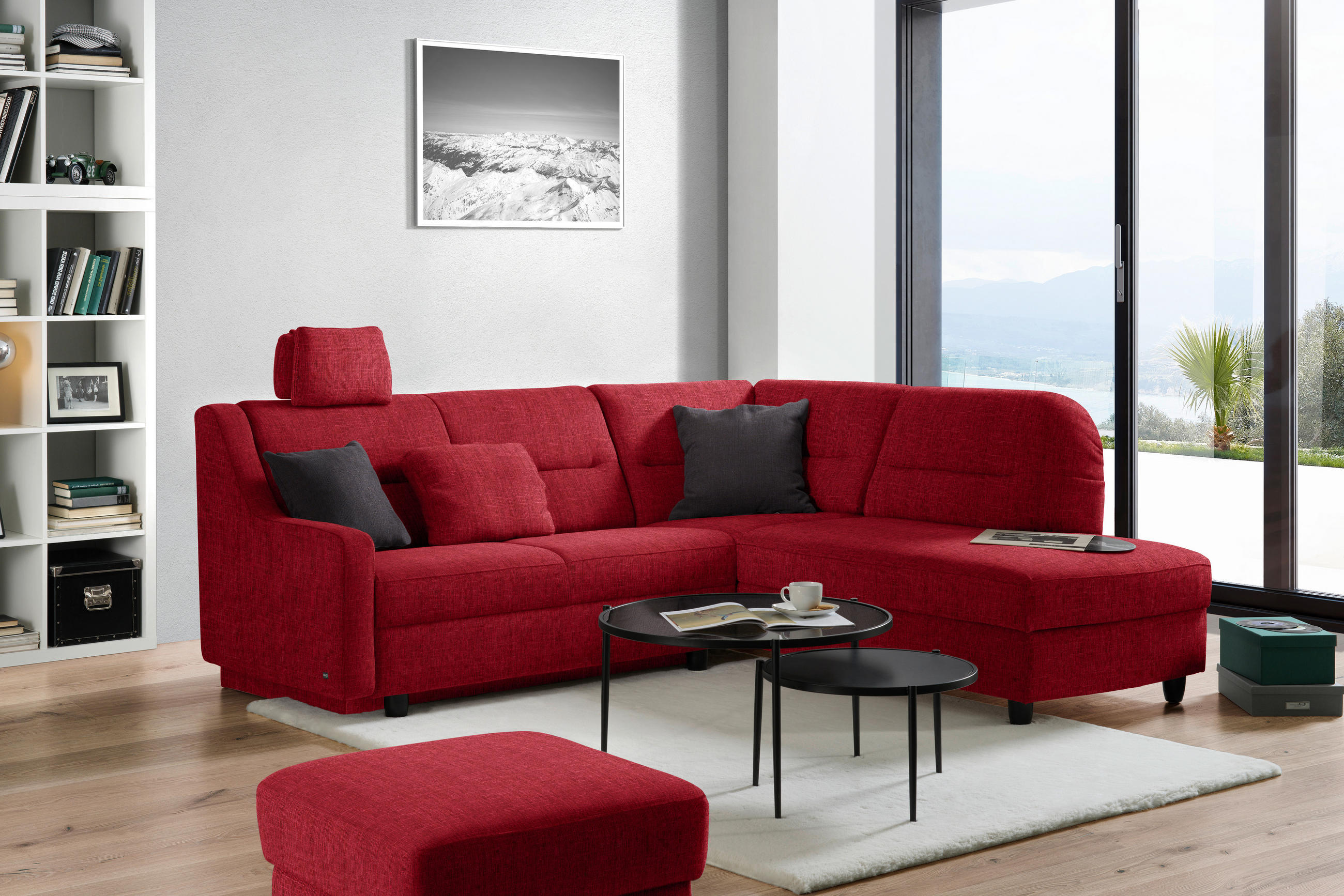 ECKSOFA in Chenille Rot  226/208 cm  - Rot/Schwarz, KONVENTIONELL, Textil (226/208cm) - Sedda