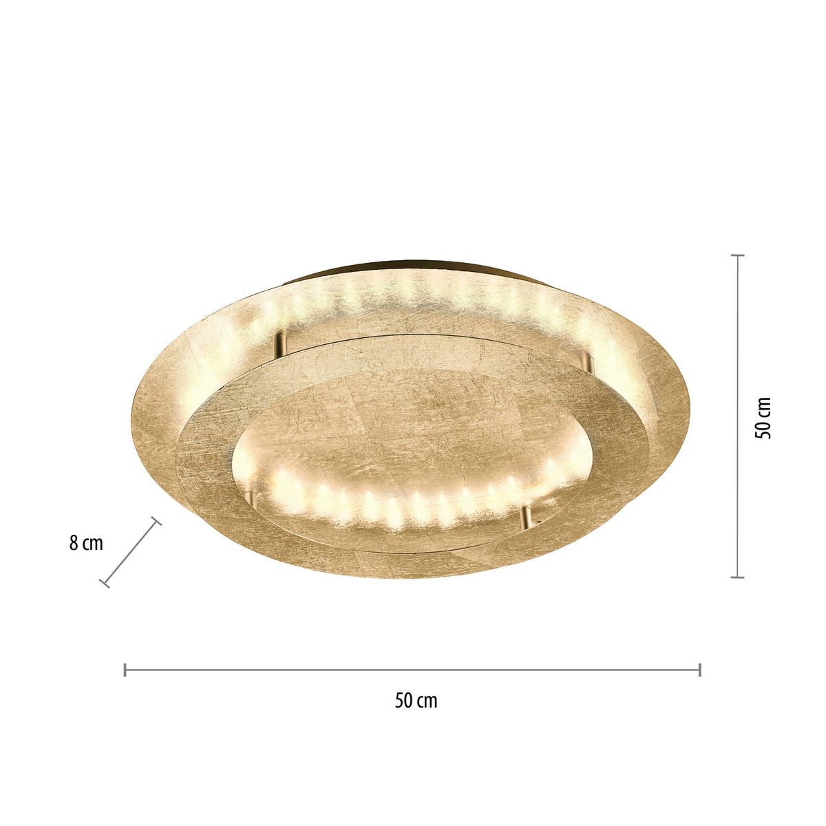 STROPNÍ LED SVÍTIDLO, 50/50/8 cm - barvy zlata, Design, kov (50/50/8cm)