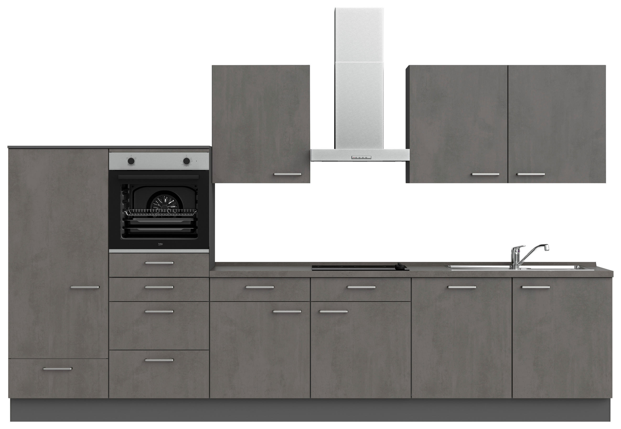 KÜCHENBLOCK 360 cm   in Schieferfarben  - Schieferfarben/Edelstahlfarben, MODERN, Holzwerkstoff/Metall (360cm) - Nobilia