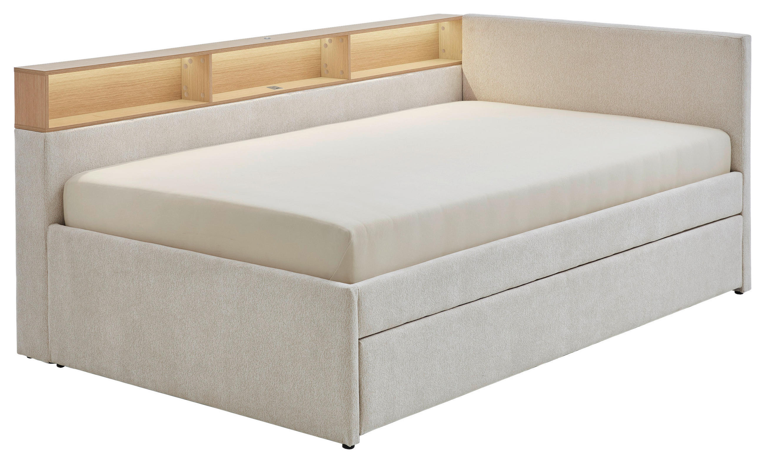 STAURAUMBETT 120/200 cm  in Eichefarben, Beige  - Eichefarben/Beige, MODERN, Holz/Holzwerkstoff (120/200cm) - Stylife