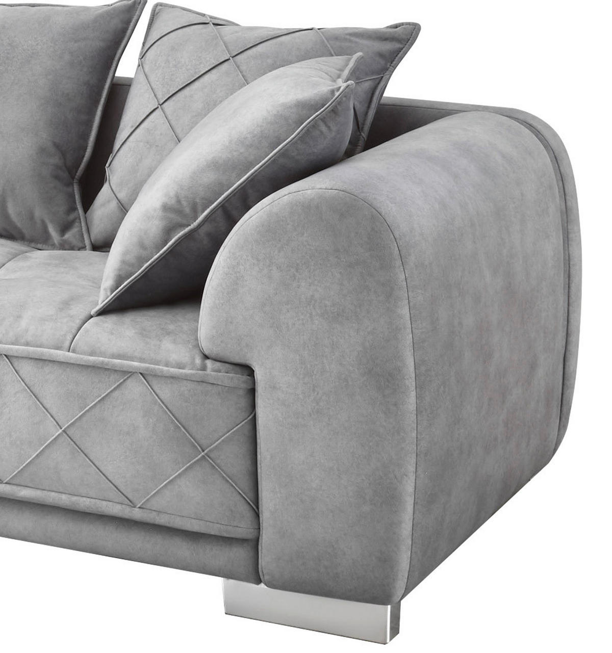 ECKSOFA in Mikrovelours Grau  - Silberfarben/Grau, Basics, Kunststoff/Textil (319/194cm) - MID.YOU