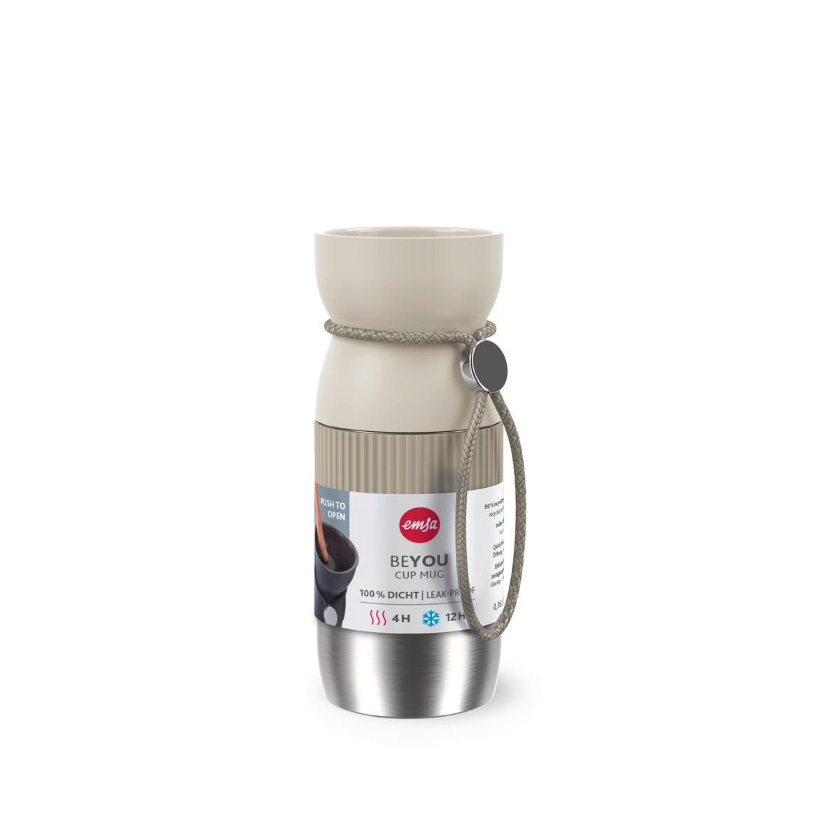 ISOLIERFLASCHE beYou 0,36L L  - Hellgrau, Basics, Metall (7,4/7,4/18,7cm) - Emsa