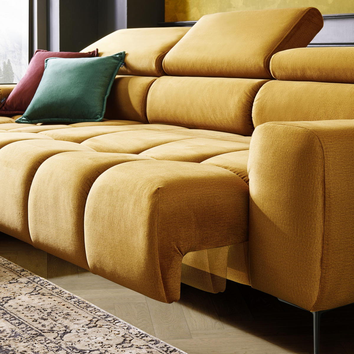 ECKSOFA in Webstoff Currygelb  - Currygelb/Schwarz, Design, Textil/Metall (177/270cm) - Welnova