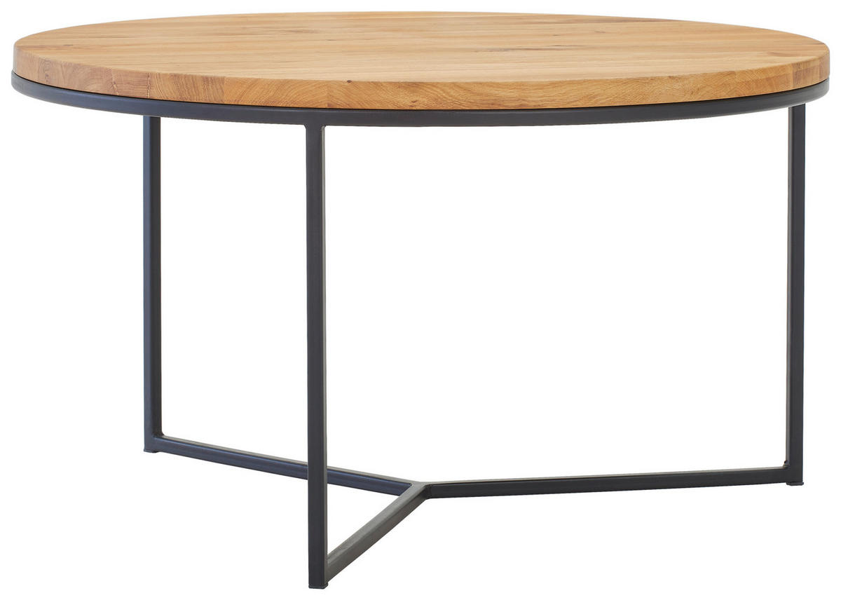 COUCHTISCH Eiche massiv 80/80/44 cm rund Eichefarben  - Eichefarben/Schwarz, Design, Holz/Metall (80/80/44cm) - Linea Natura