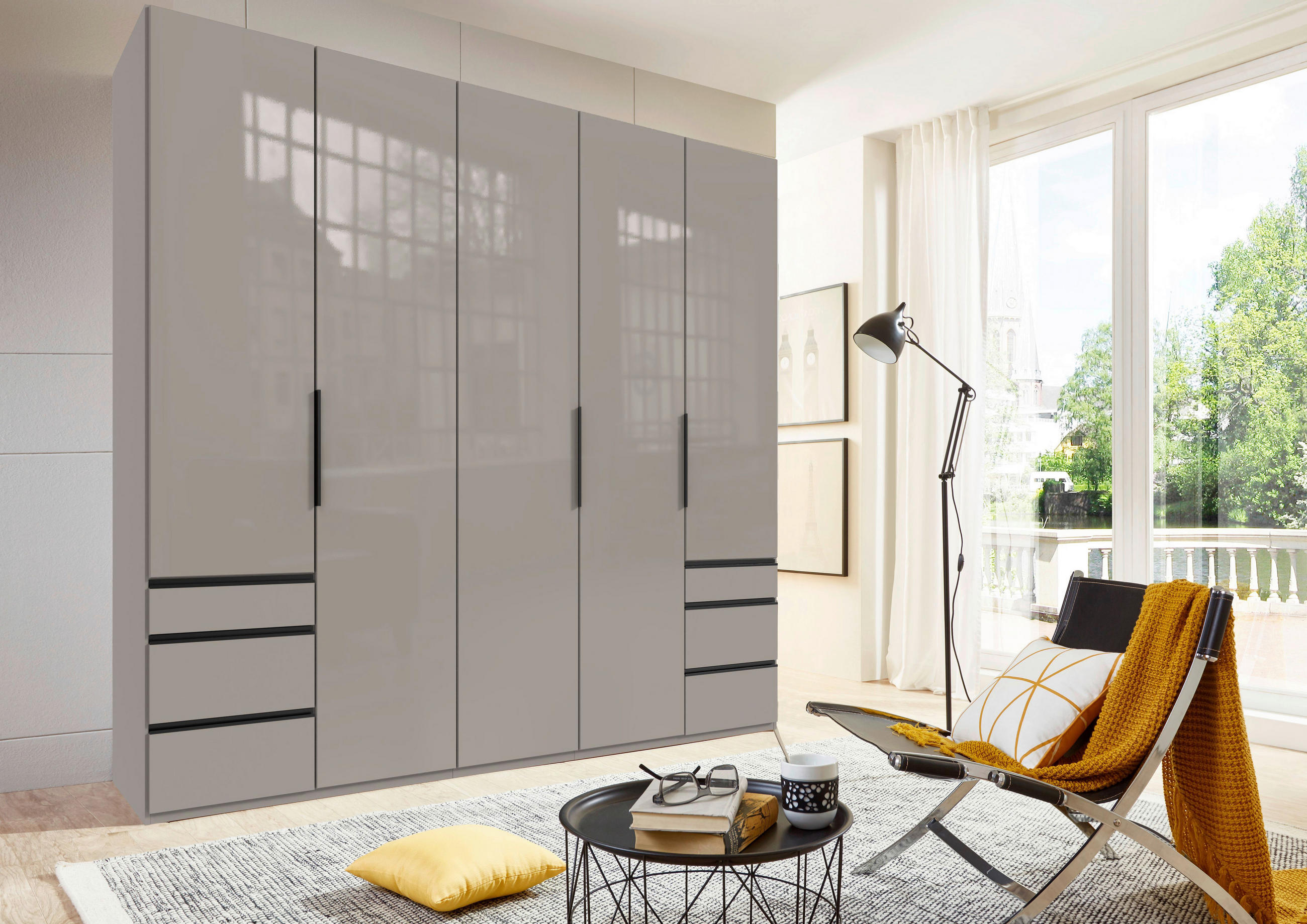 DREHTÜRENSCHRANK  in Sahara  - Schwarz/Sahara, KONVENTIONELL, Glas/Holzwerkstoff (250/236/58cm) - Hom`in