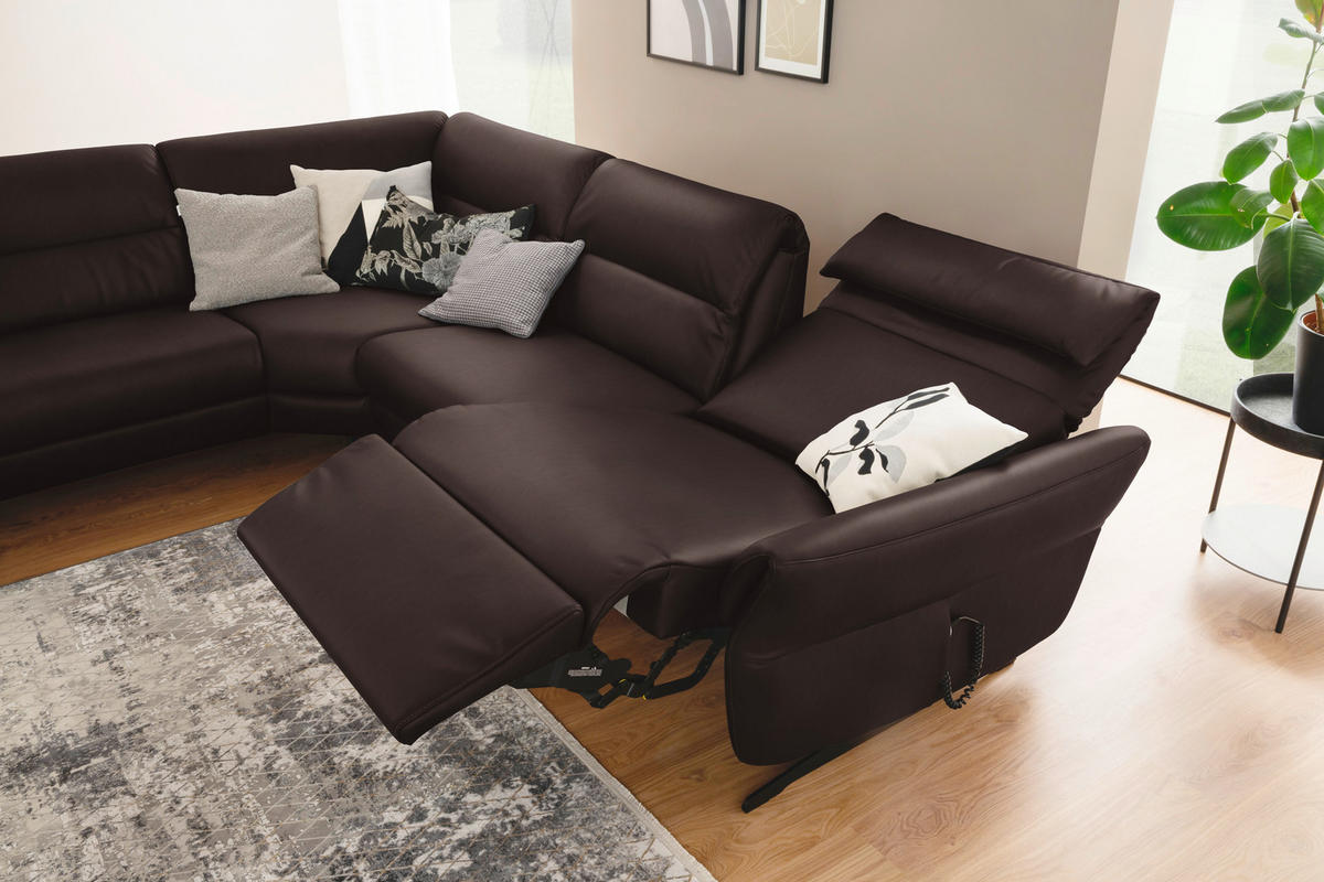 ECKSOFA in Echtleder Dunkelbraun  258/286 cm  - Dunkelbraun/Schwarz, Design, Leder/Metall (258/286cm) - Schöner Wohnen