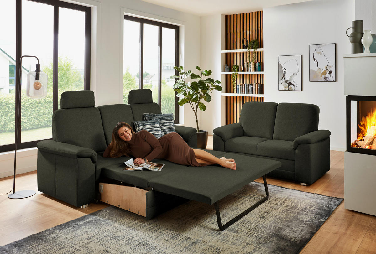SITZGARNITUR Chenille Dunkelgrün  - Dunkelgrün/Alufarben, Konventionell, Textil/Metall (208/156/96/89cm) - Beldomo Comfort