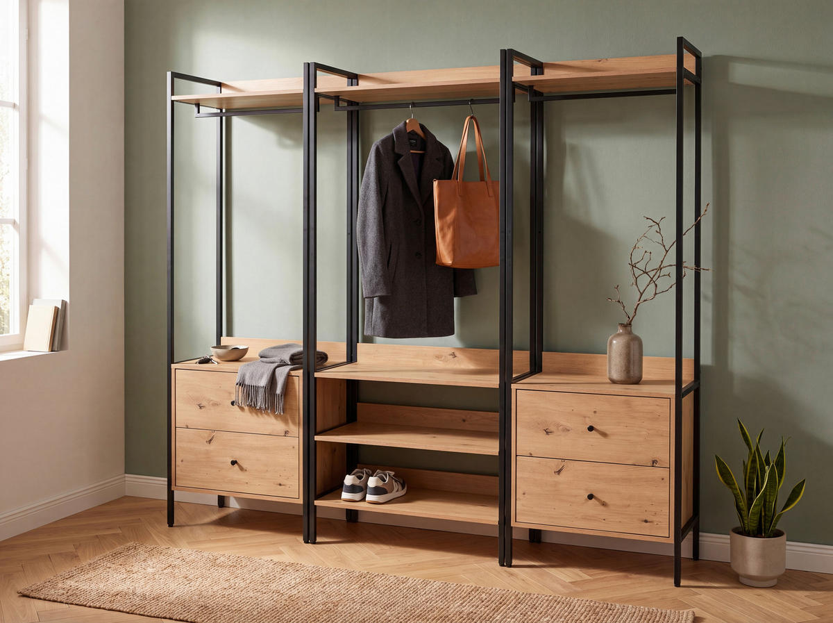 Garderobe Dhaka 64/190/40 cm  - Schwarz, Modern, Holzwerkstoff/Metall (64/190/40cm) - Livetastic
