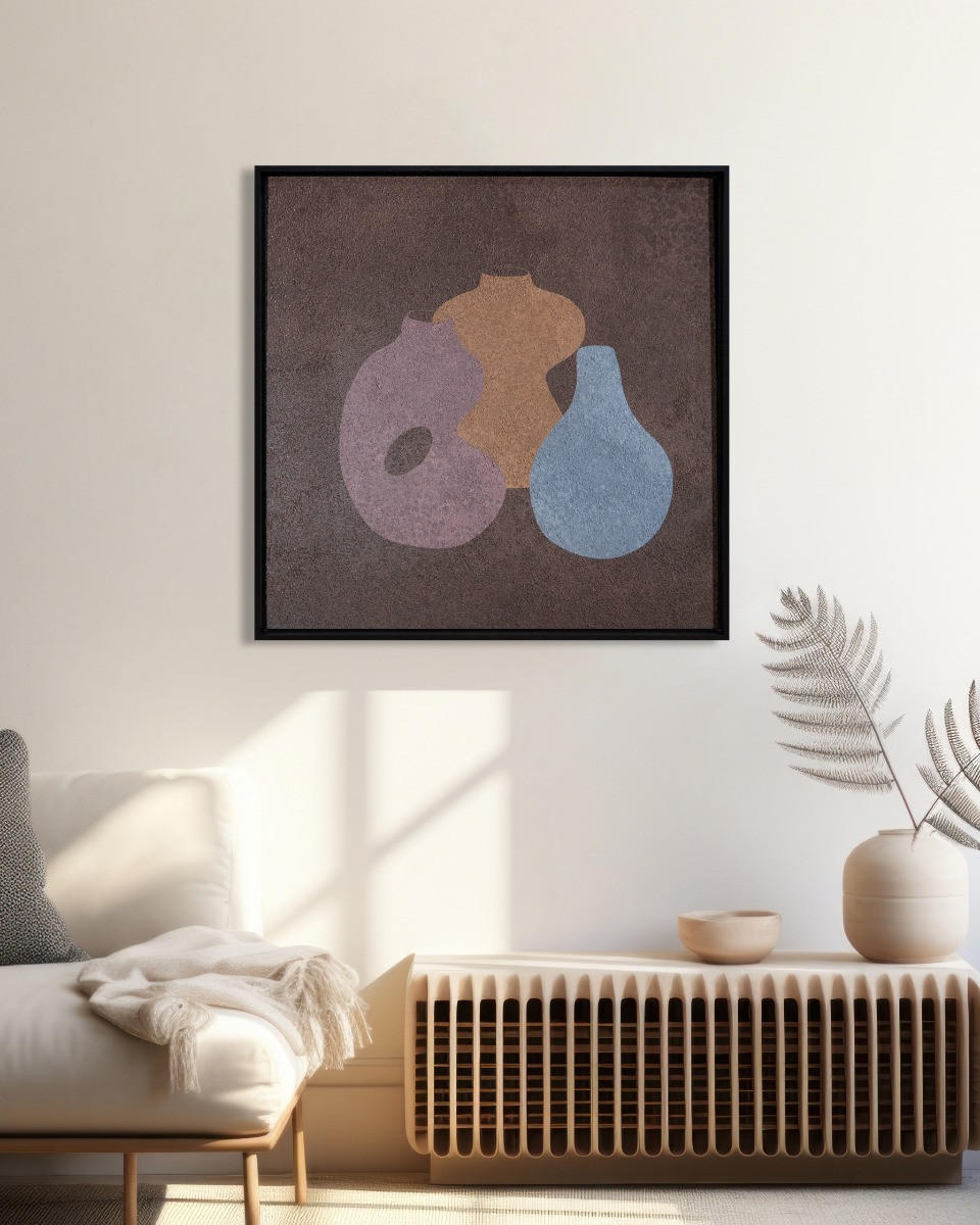 Thumbnail - Xxxl Bild Hugging Pots I, Blau, Braun, Beige, Metall, 100x100x10 cm, einfache und schnelle Anbringung, matt, Bilder und ...
