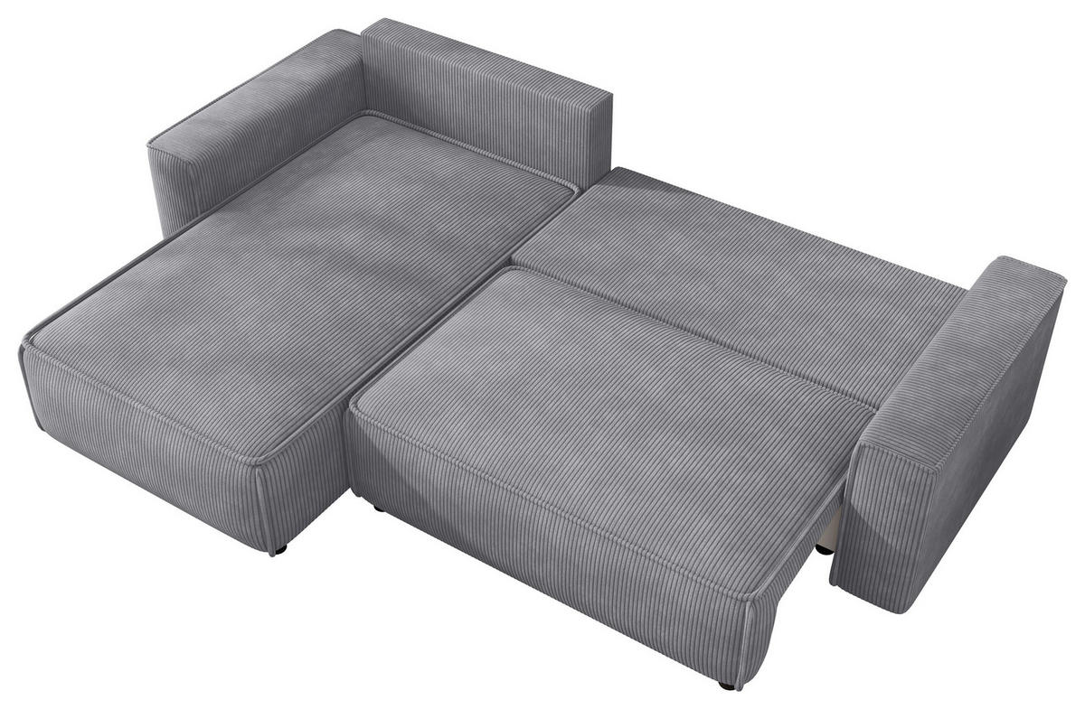 ECKSOFA 190/280 cm MERO in Cord Hellgrau Zierkissen, Rückenkissen, Bettkasten  190/280 cm  - Hellgrau/Schwarz, MODERN, Kunststoff/Textil (190/280cm) - MID.YOU